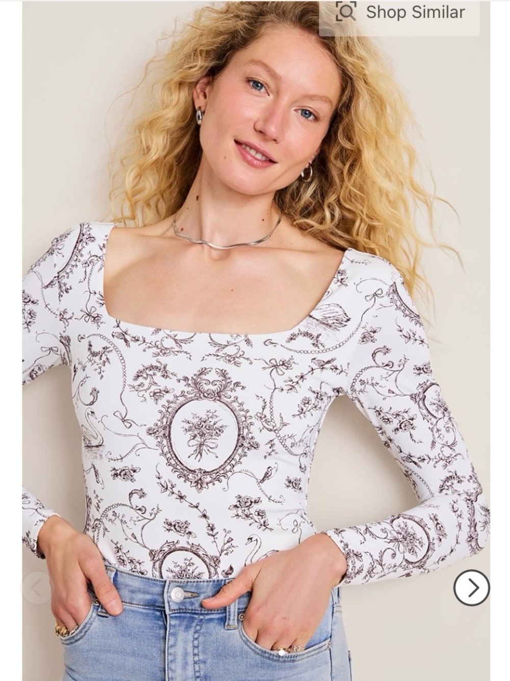 Long Sleeve Toile Print Bodysuit NWT